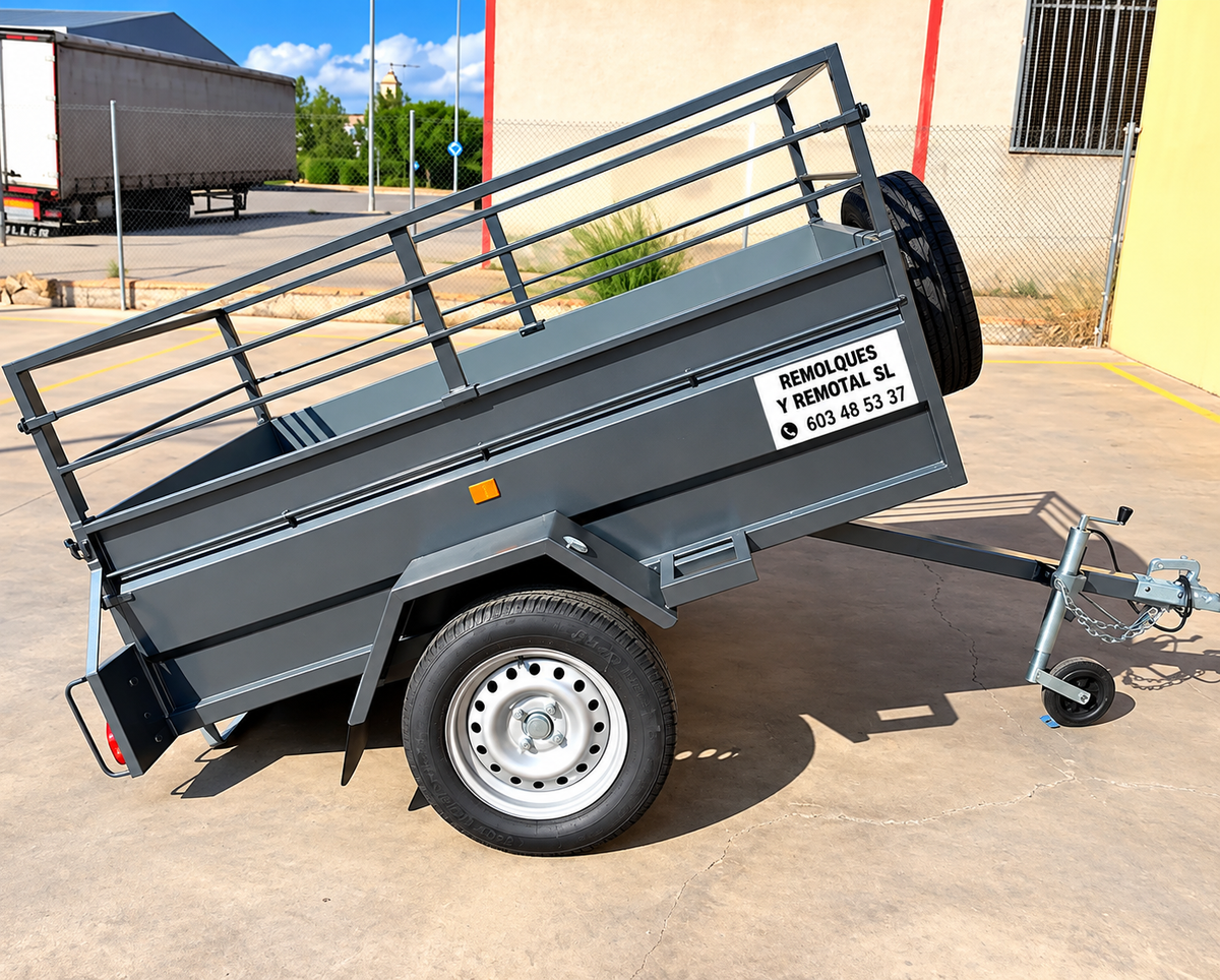 Remolque 2.000 x 1.300 x 500 basculante + barandilla desmontable – Mma 750 kg
